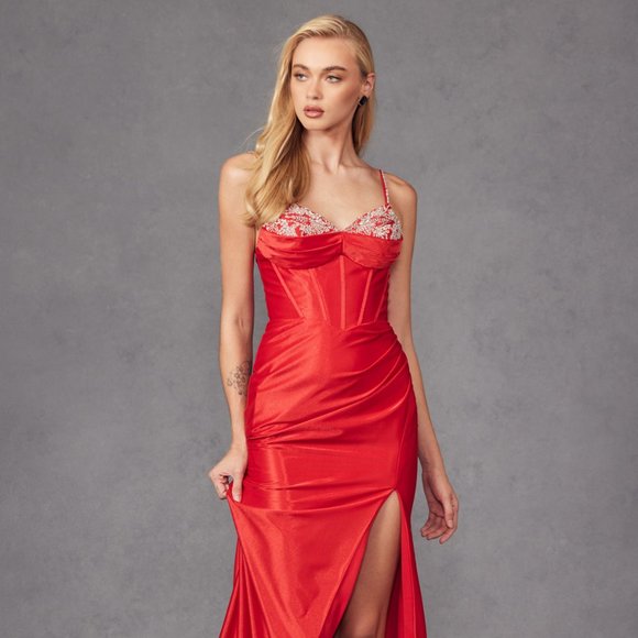 NEW LONG FORMAL SLEEVELESS SHEATH DRESS EMBROIDERED WITH...